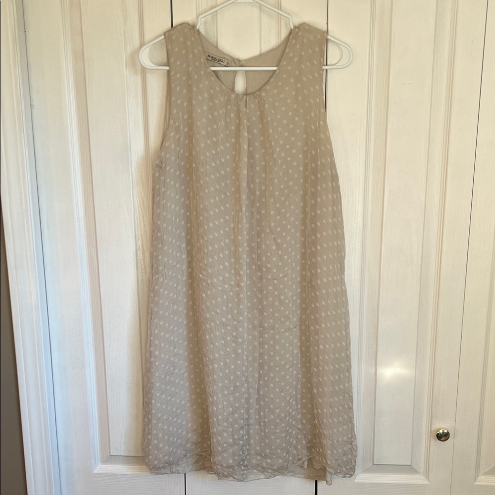 Italian 💯 Silk chiffon Beige/cream Polka Dot midi Dress